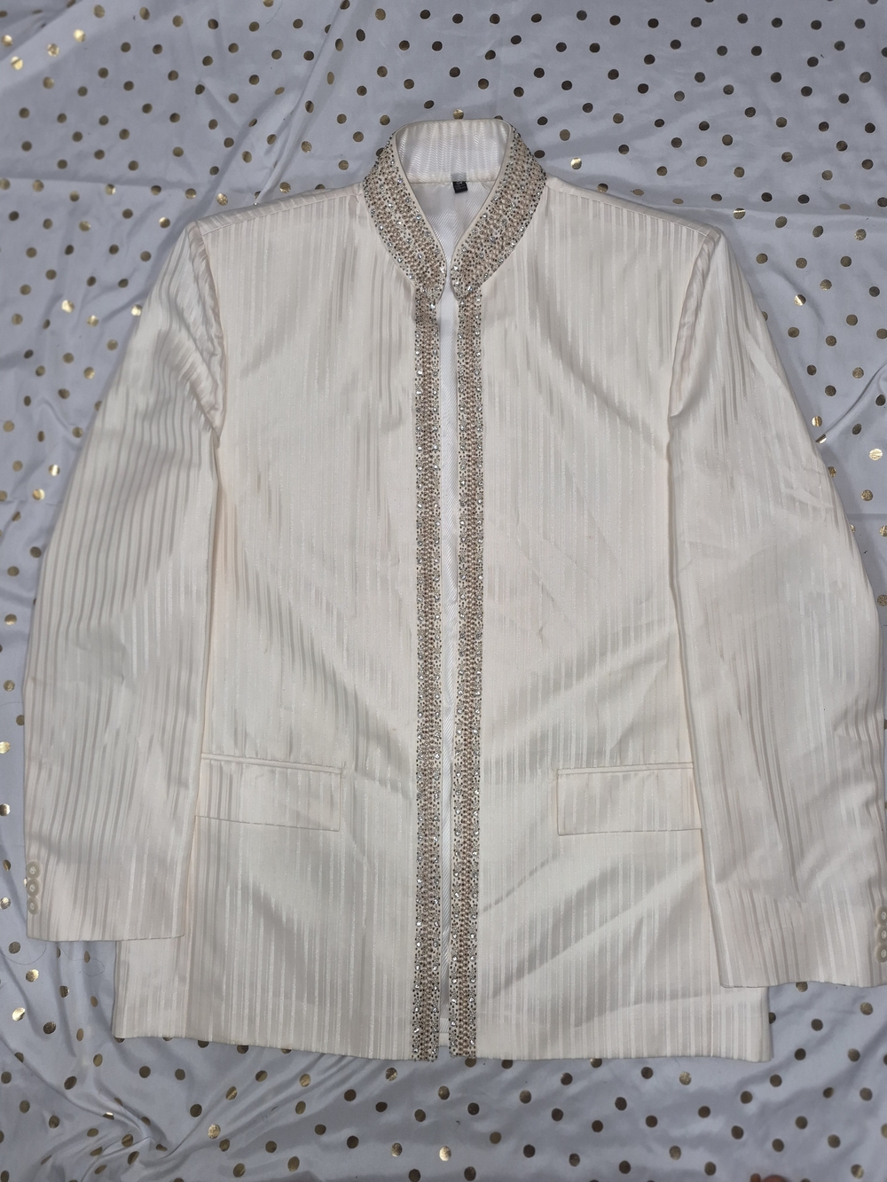 Aarambh Cream colored Striped Indian-style party jacket with Bold embroidery